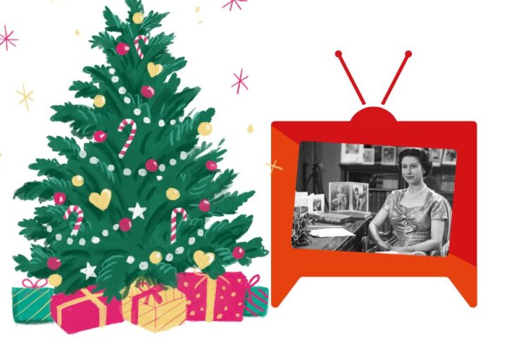 First Queen's Christmas broadcast 1957 in Carrington logo with Xmas tree