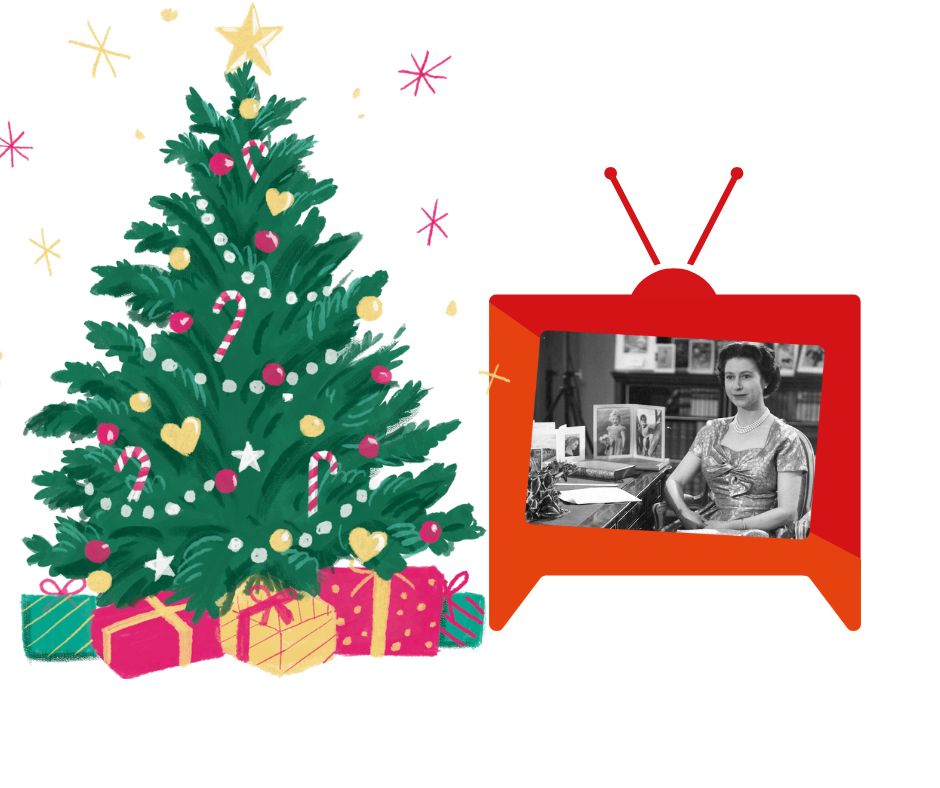 First Queen's Christmas broadcast 1957 in Carrington logo with Xmas tree